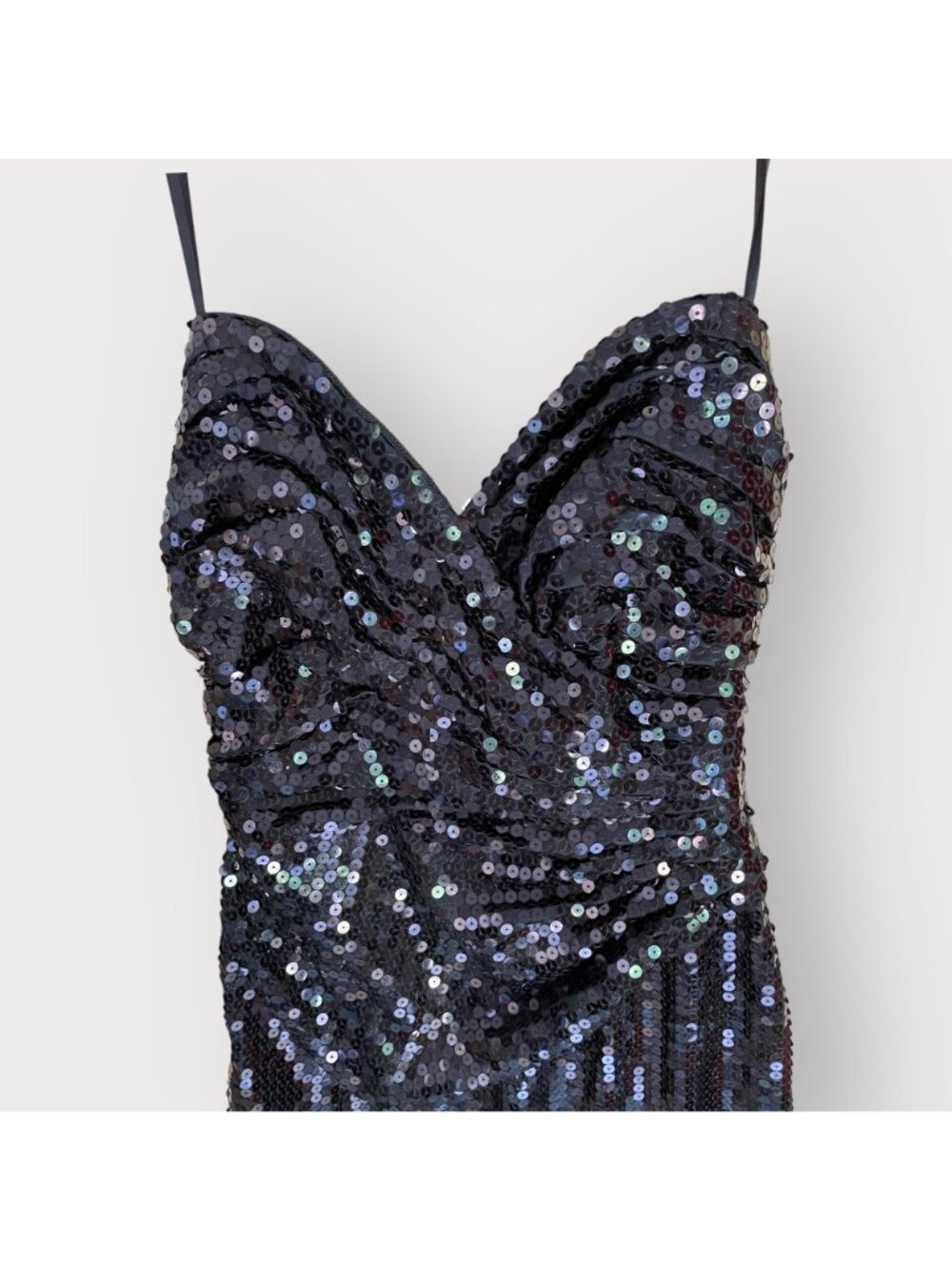 Vintage Tadashi Size 6 Black Sequin Strapless Sweetheart Neck Wrap Bodycon Dress - Picture 3 of 10